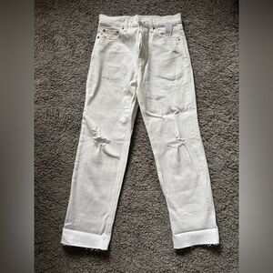 GAP Men's White Straight Jeans with Knee Rips